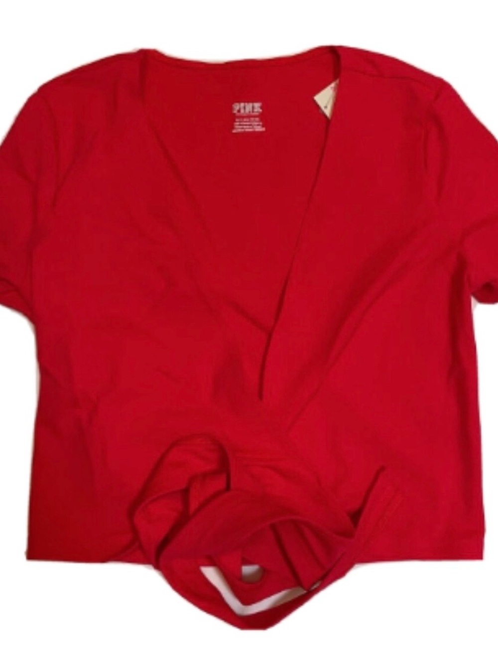PINK Victoria's Secret Bright Red V-Neck Short Sleeve wrap shirt